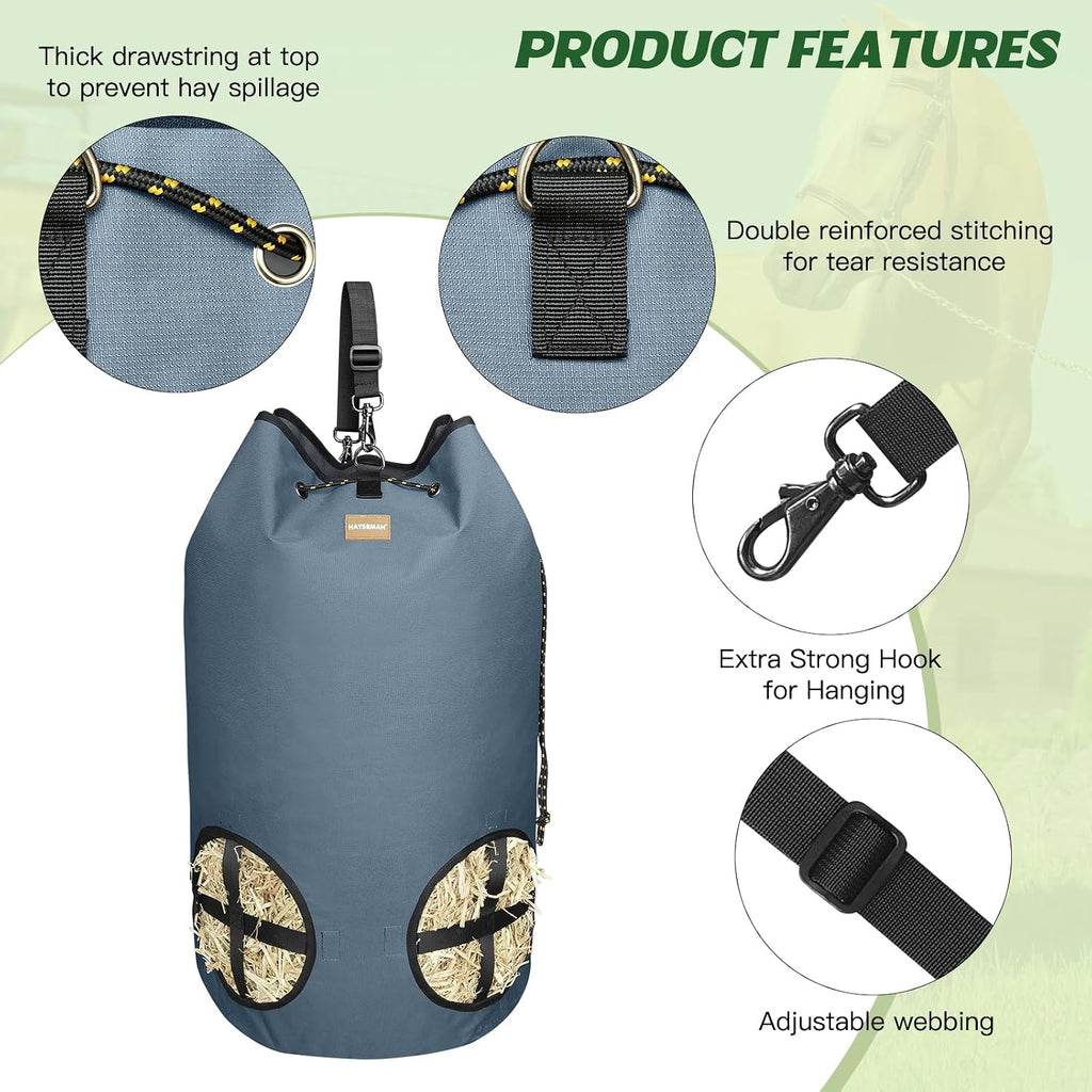 Hay Bags for Horses,4 Holes Slow Feeder Hay Bags for Goats,Sheep,Donkeys,Large Capacity Hay Feeder with Adjustable