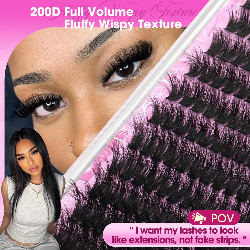 200D Volume Lash Clusters Wispy Fluff Eyelash Clusters 10-16mm Cluster