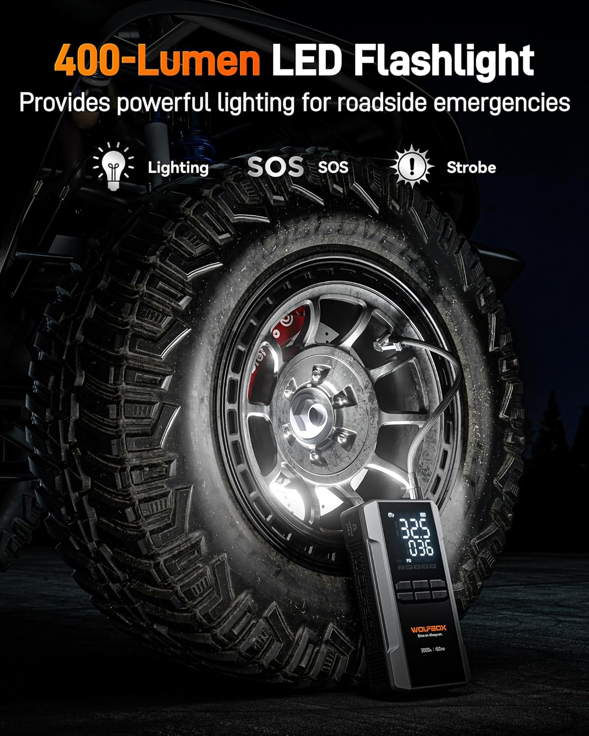 3000A Jump Starter with Air Compressor, 59.2Wh&160PSI Portable Car Battery Jump Starter with 65W Fast Charging, 12V