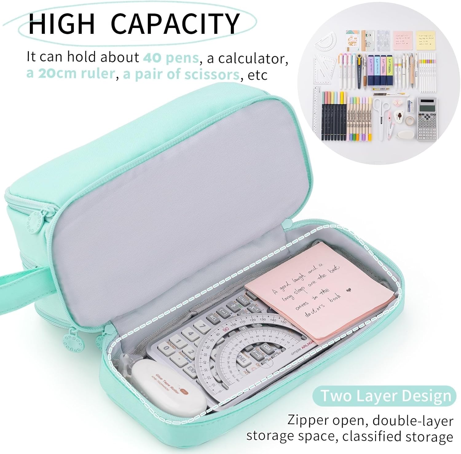 Large Capacity Pen Pencil Case with 4 Compartments, Multi-Slot Pencil Pouch Bag Aesthetic School Supplies Organizer