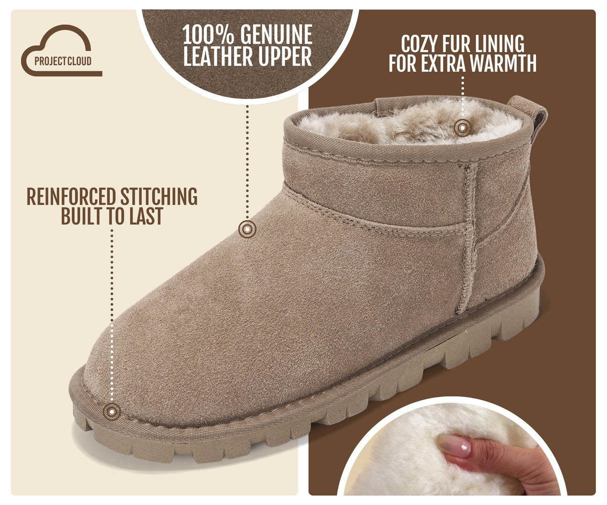 100% Genuine Leather Womens Boots Fur-Lined Ankle Boots Women