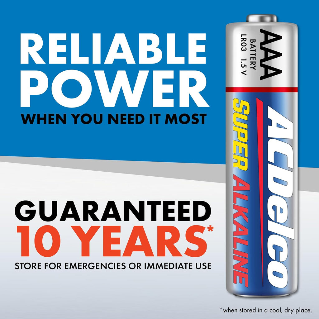 ACDelco AAA Batteries, Maximum Power Super Alkaline Battery, 10-Year Shelf Life, Recloseable Packaging, 100 Count