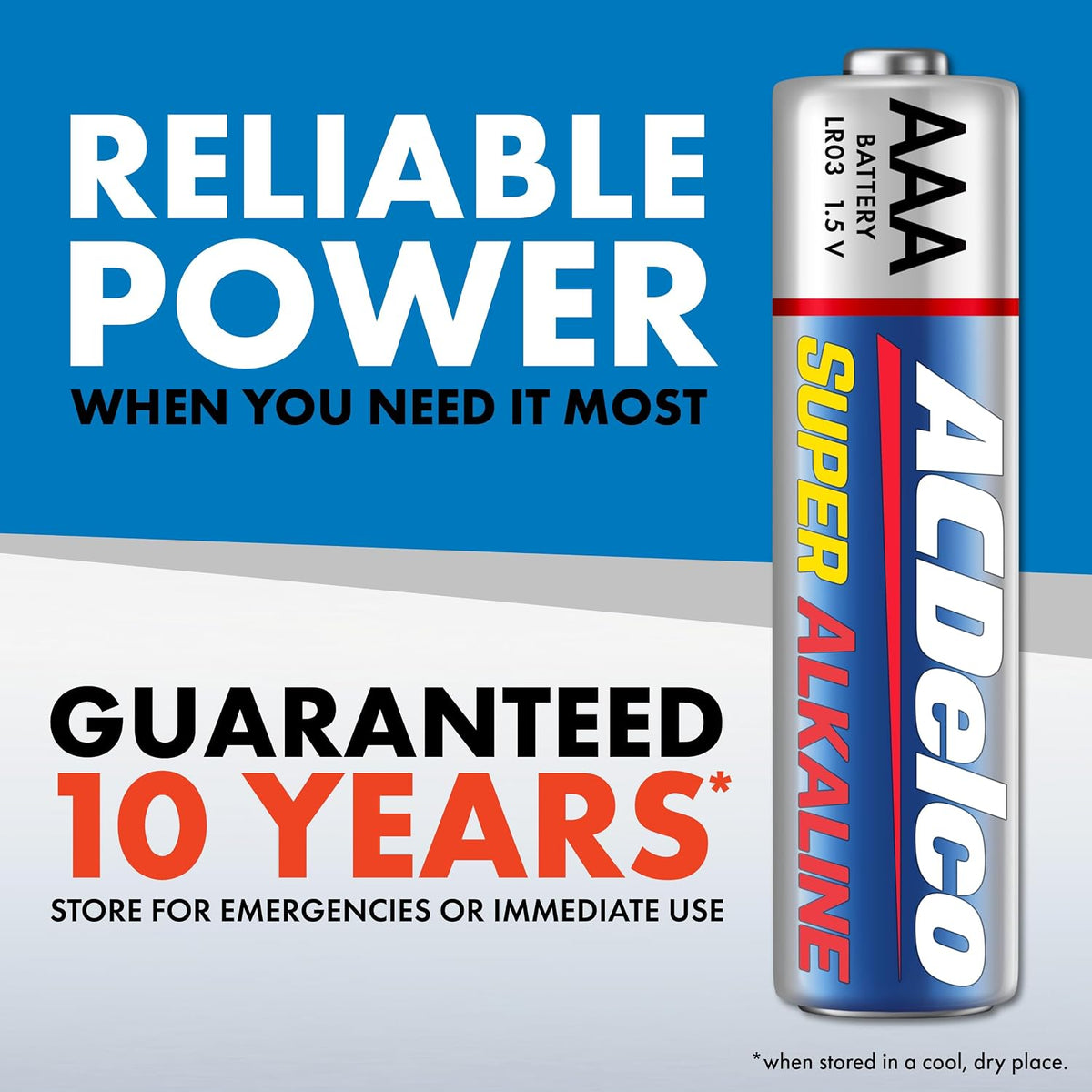 ACDelco AAA Batteries, Maximum Power Super Alkaline Battery, 10-Year Shelf Life, Recloseable Packaging, 100 Count