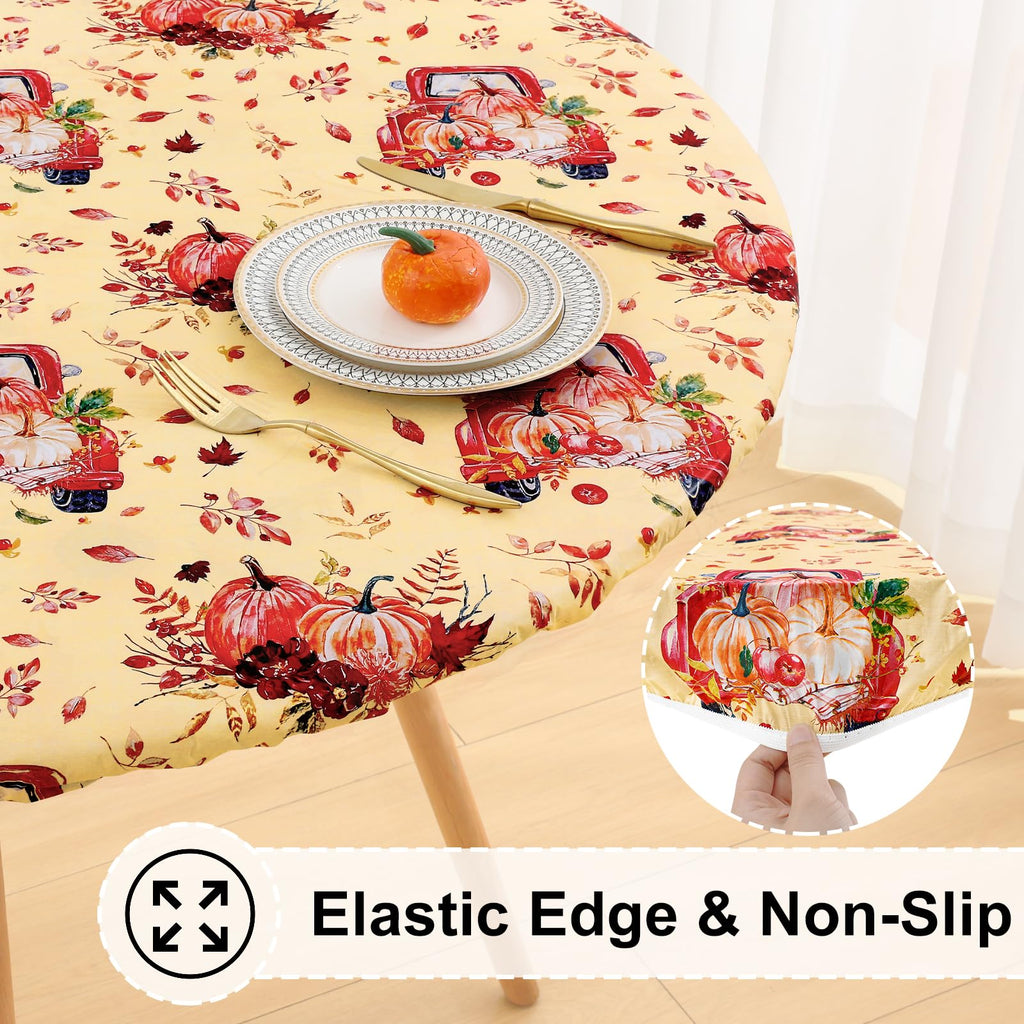 Round Fitted Vinyl Flannel Backed Tablecloth with Elastic Edge