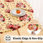 Round Fitted Vinyl Flannel Backed Tablecloth with Elastic Edge