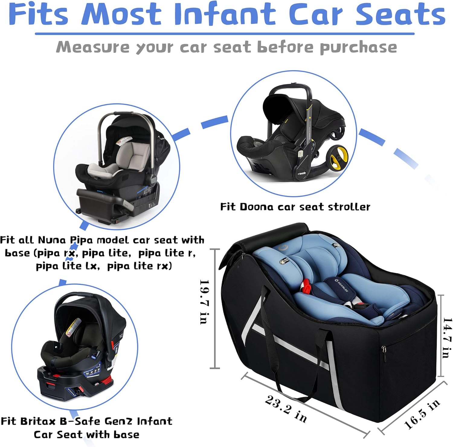 Infant Car Seat Travel Bag for Airplane Compatible with All Nuna Pipa Car Seat and Base,Chicco KeyFit 30 and Base