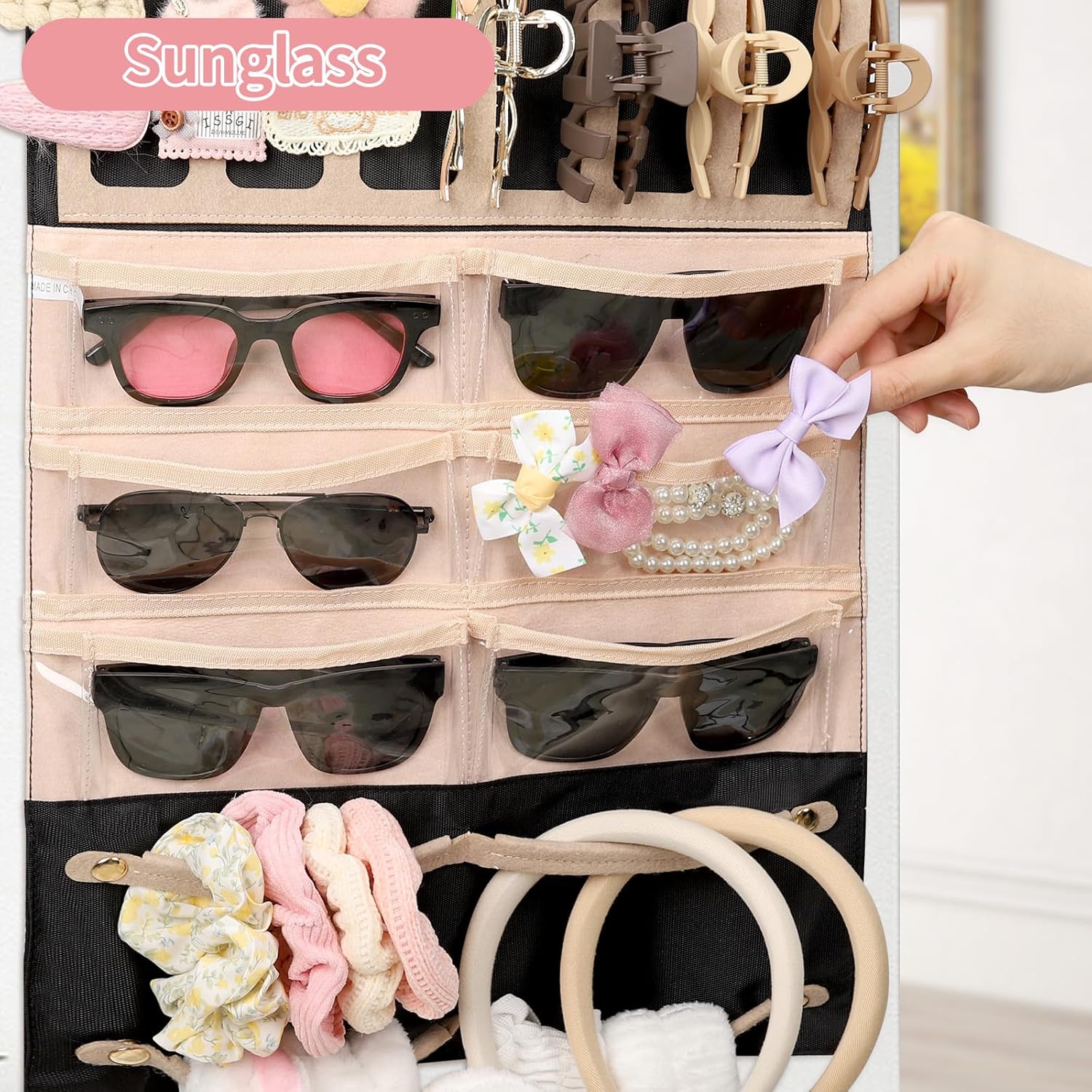 Hanging Claw Clip Organizer for Girls/Women with Hanger Metal Hooks, Claw Clip Organizer, Wall Hanging for Girl Room