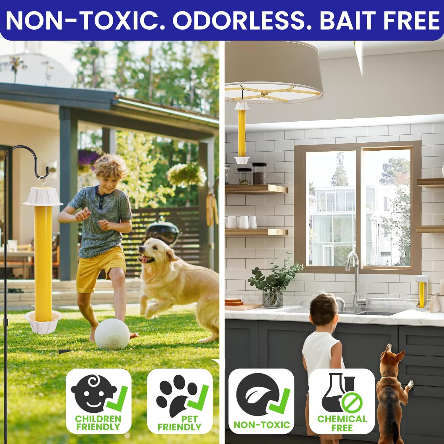 Fly Stick Sticky Fly Traps for Indoors Outdoor 4pk. Non-Toxic Super Sticky Hanging Flies Catcher Paper Tape Strips