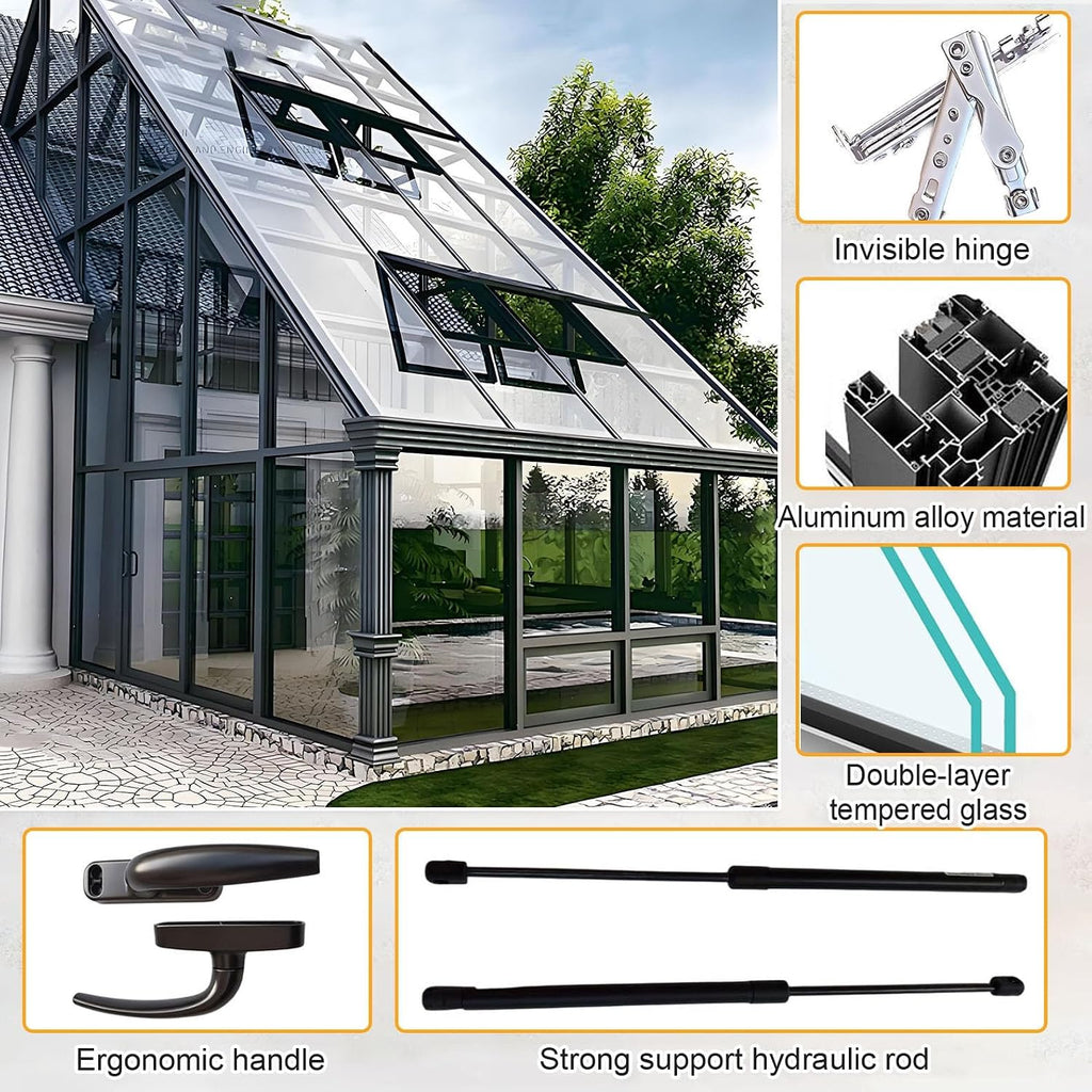 Customizable Roof Windows Skylight, Manual Vented Skylights for House Roofs, Double-Glazed Tempered Glass and