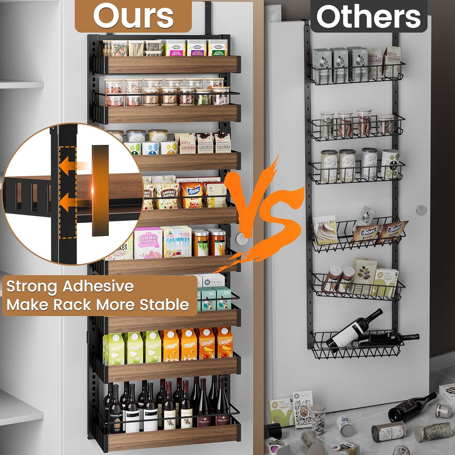 8 Tier Over The Door Pantry Organizer, 2 IN 1 Wall Mount or Hanging Spice Rack Seasoning Shelves with Adjustable