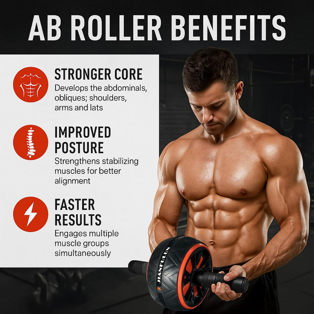Ab Roller Wheel for Core & Abdominal Strength Workout - Portable Home Gym Exercise Equipment with Non-Slip Handles &
