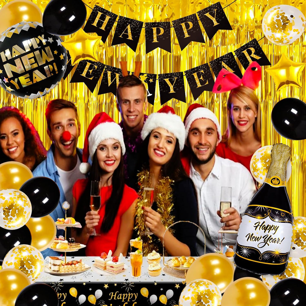 Happy New Years Eve Party Supplies 2026, 2026 New Year Decorations Kit, NYE Party Set with Foil Balloons Happy New