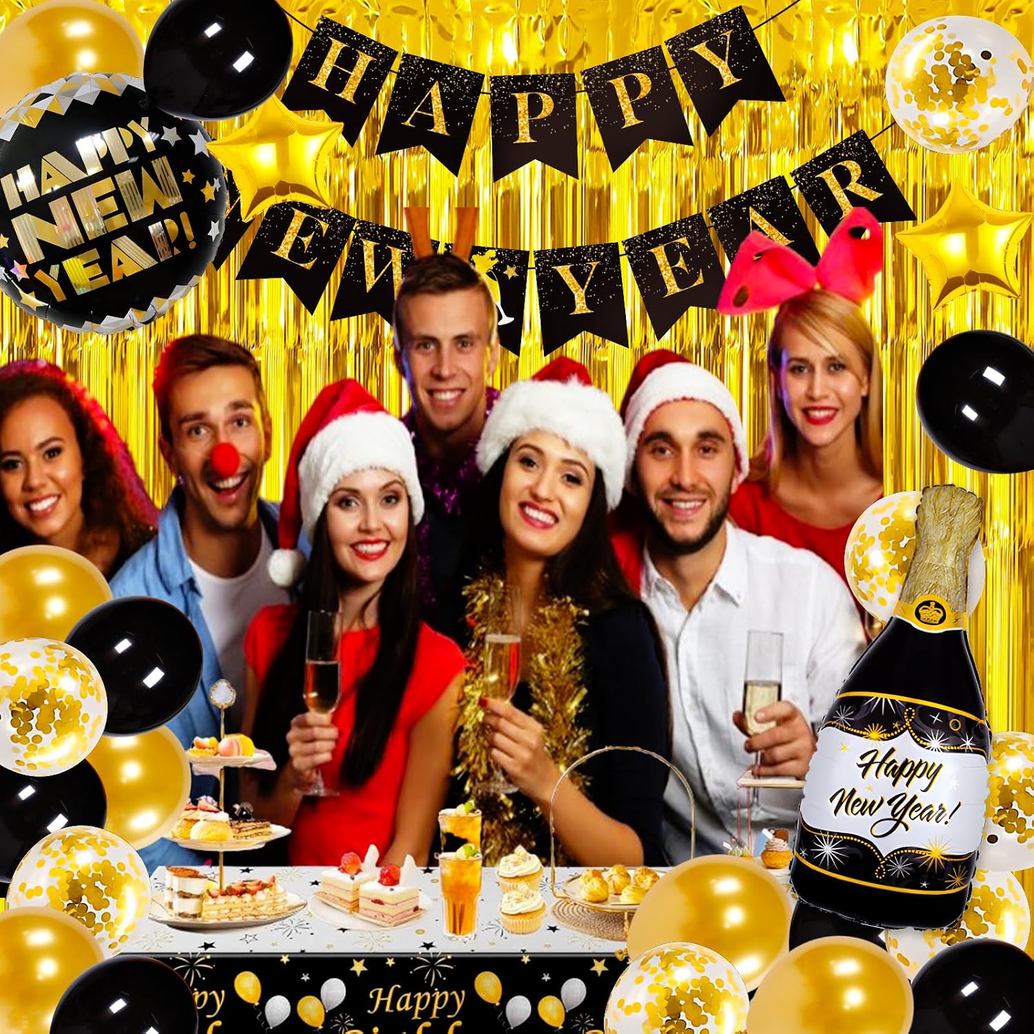 Happy New Years Eve Party Supplies 2026, 2026 New Year Decorations Kit, NYE Party Set with Foil Balloons Happy New