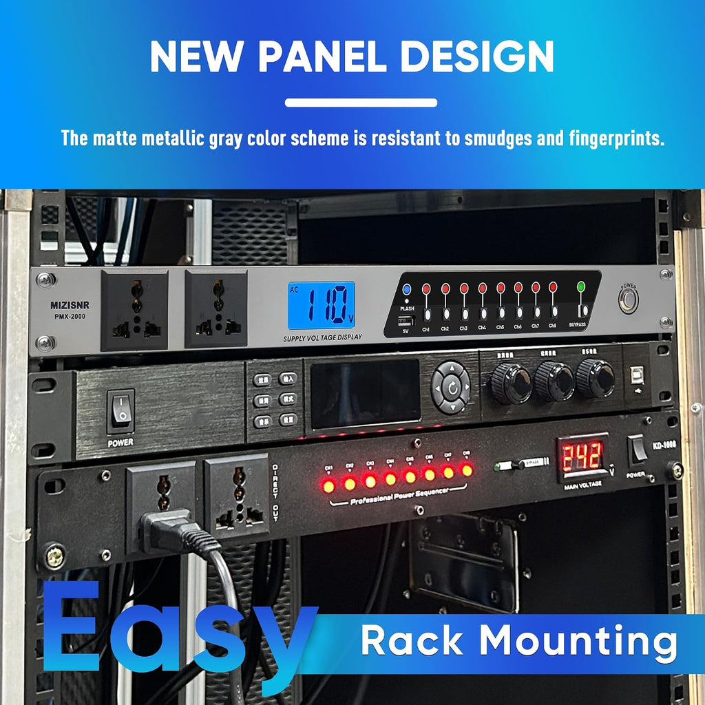 Power Conditioner, 20 Amps 10 Outlet Rack Mount Power Sequencer for Audio Equipment, 2000w Power Supply with 8