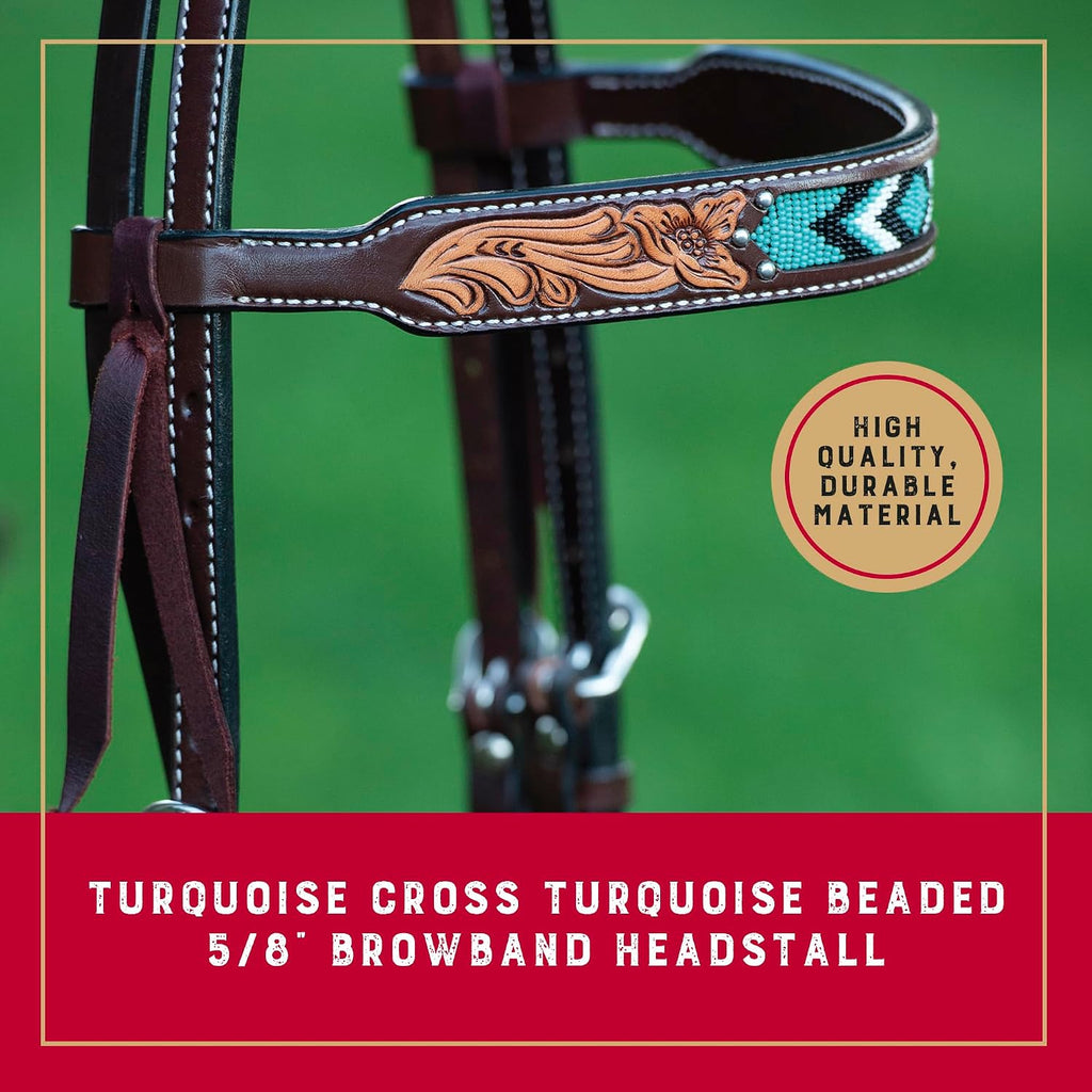 Turquoise Diamond Beaded Horse Headstall, Leather Headstalls for Horses for Trail Riding, Durable Equine Supplies