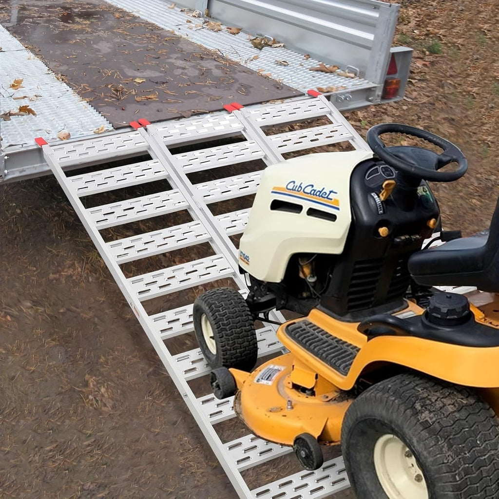 Tri-Fold Aluminum ATV Ramps for Pickup Trucks, 1500 Lbs Capacity | 76" L x 50" W, with straps and a pair of gloves
