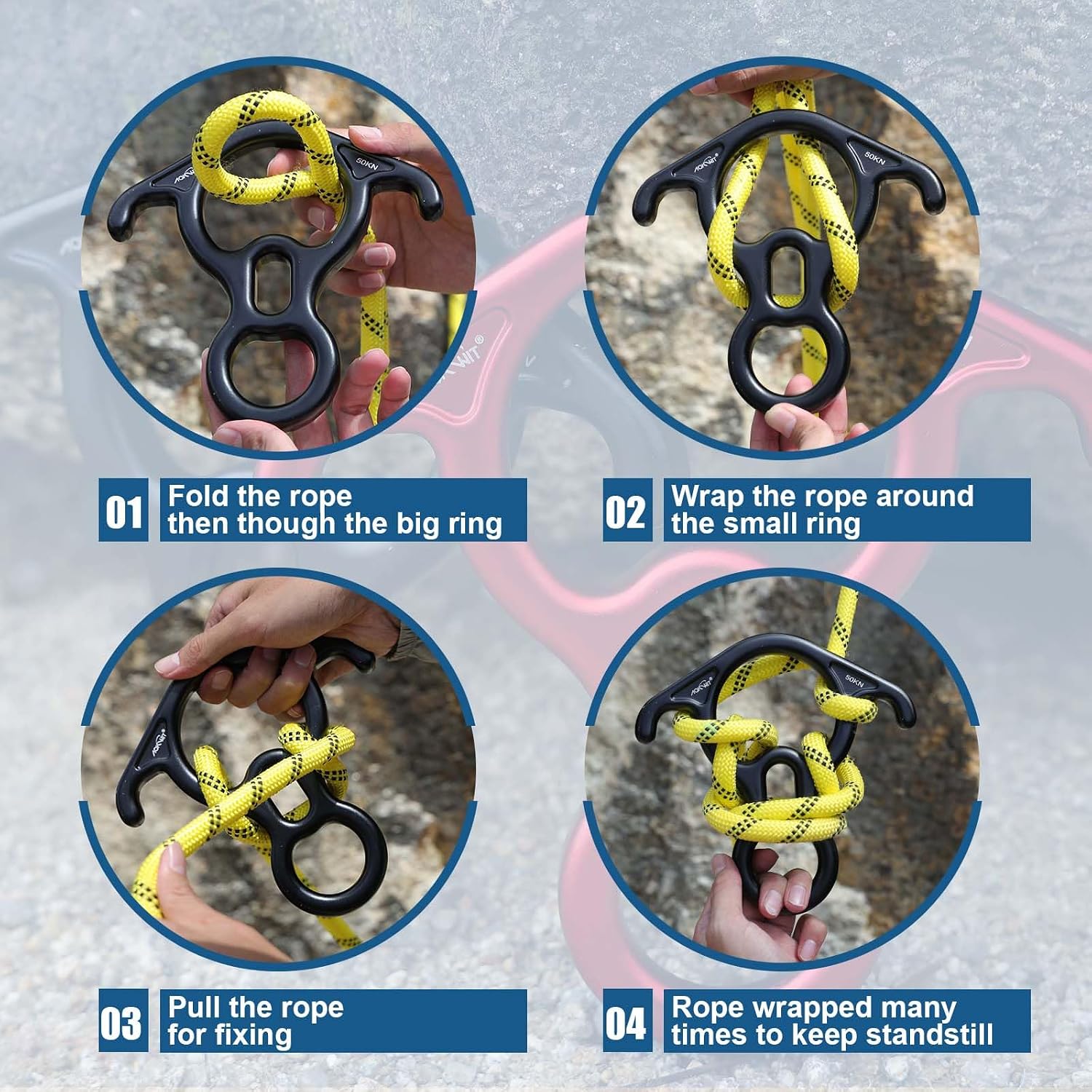 50KN Rescue Figure, 8 Descender Large Bent-Ear Belaying and Rappelling Gear Belay Device Climbing for Rock Climbing