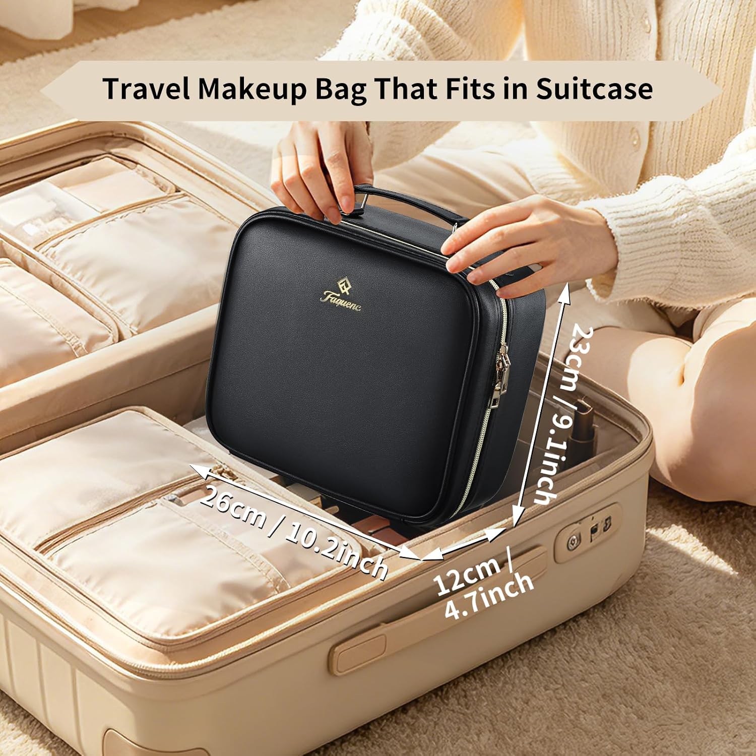 Makeup Bag with LED Lighted Mirror 10.2-in Travel Makeup Bag Train Case Adjustable Brightness in 3 Colors Cosmetic