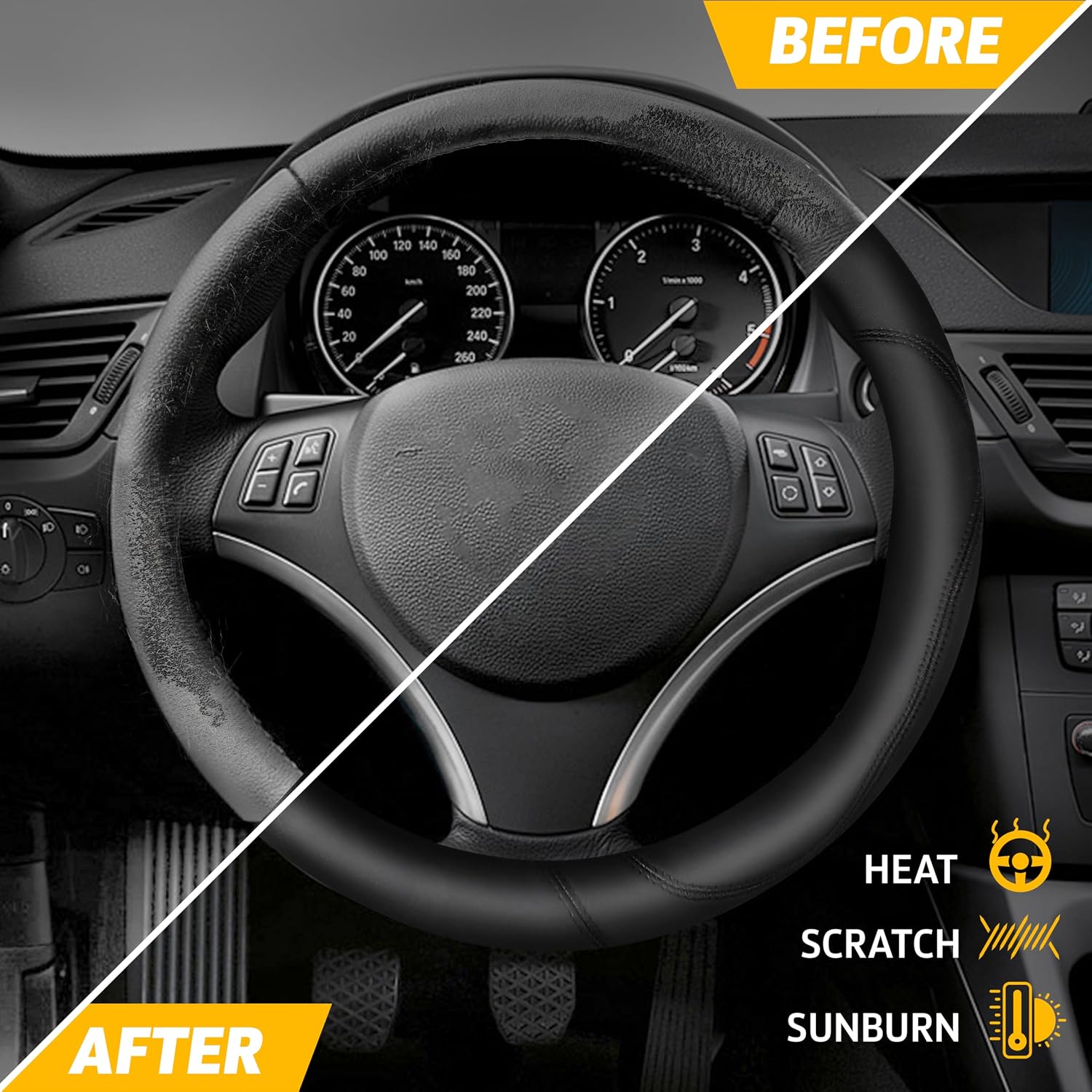 Car Steering Wheel Cover | Premium & Durable PU Leather with Anti-Slip Design | Universal Fit 14.5" - 15" Steering