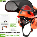 Forestry Chainsaw Safety Helmet with Mesh Face Shield Built-in Visor and Earmuffs 5 in 1 System Vented Arborist
