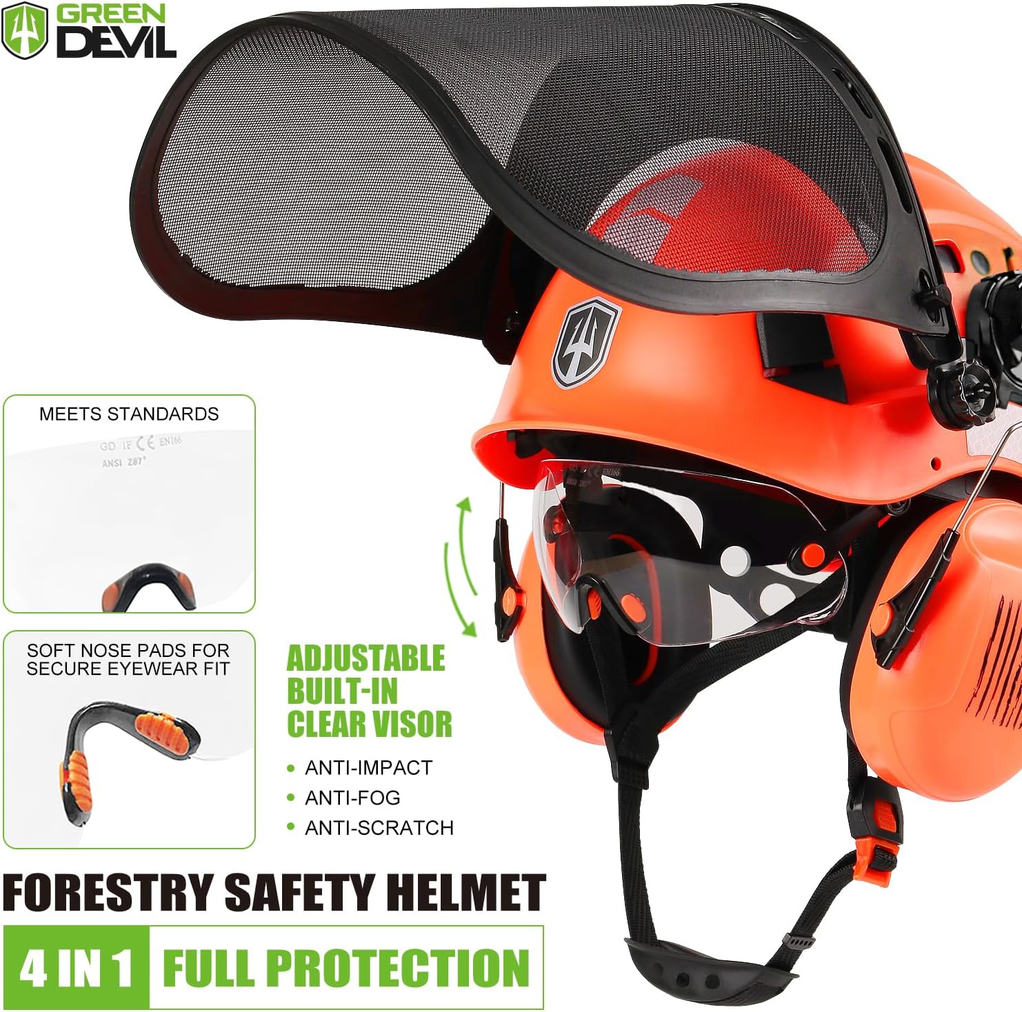 Forestry Chainsaw Safety Helmet with Mesh Face Shield Built-in Visor and Earmuffs 5 in 1 System Vented Arborist