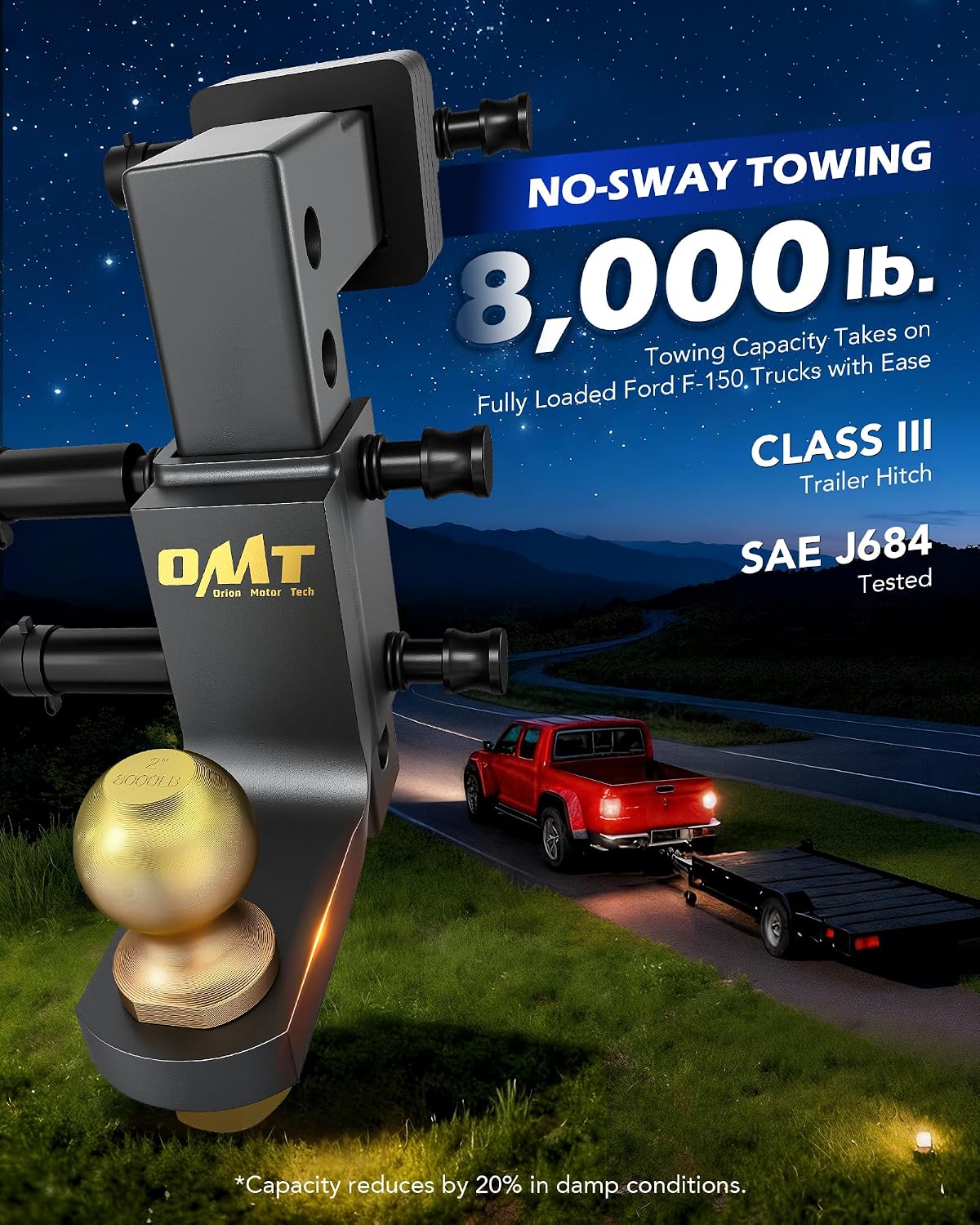 Adjustable Trailer Hitch Ball Mount - 2" Receiver & Ball