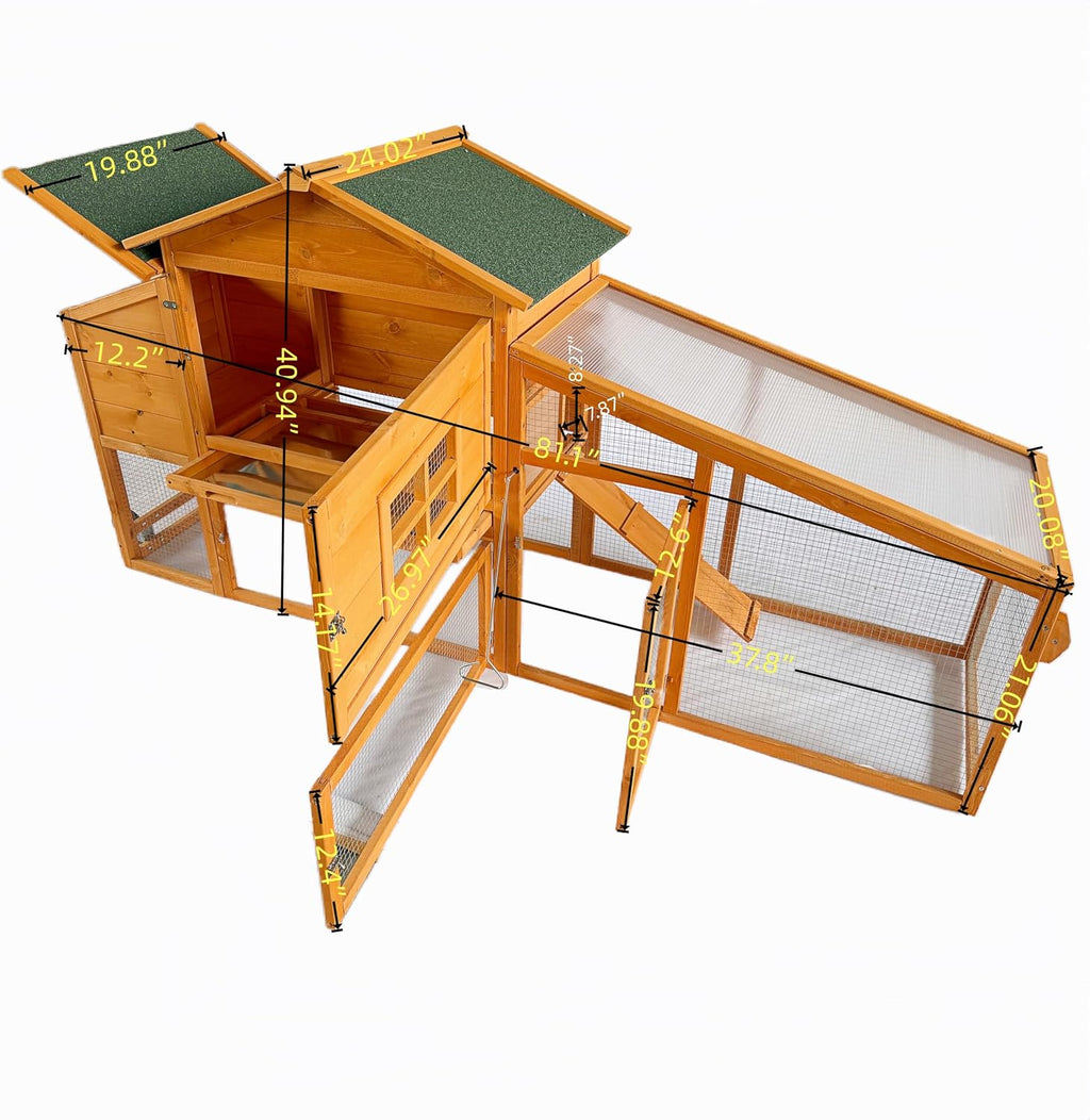 Mobile Chicken Coop with Wheels, Portable Hen House for 4-6 Chickens, Wood Outdoor Poultry Cage with Large Run