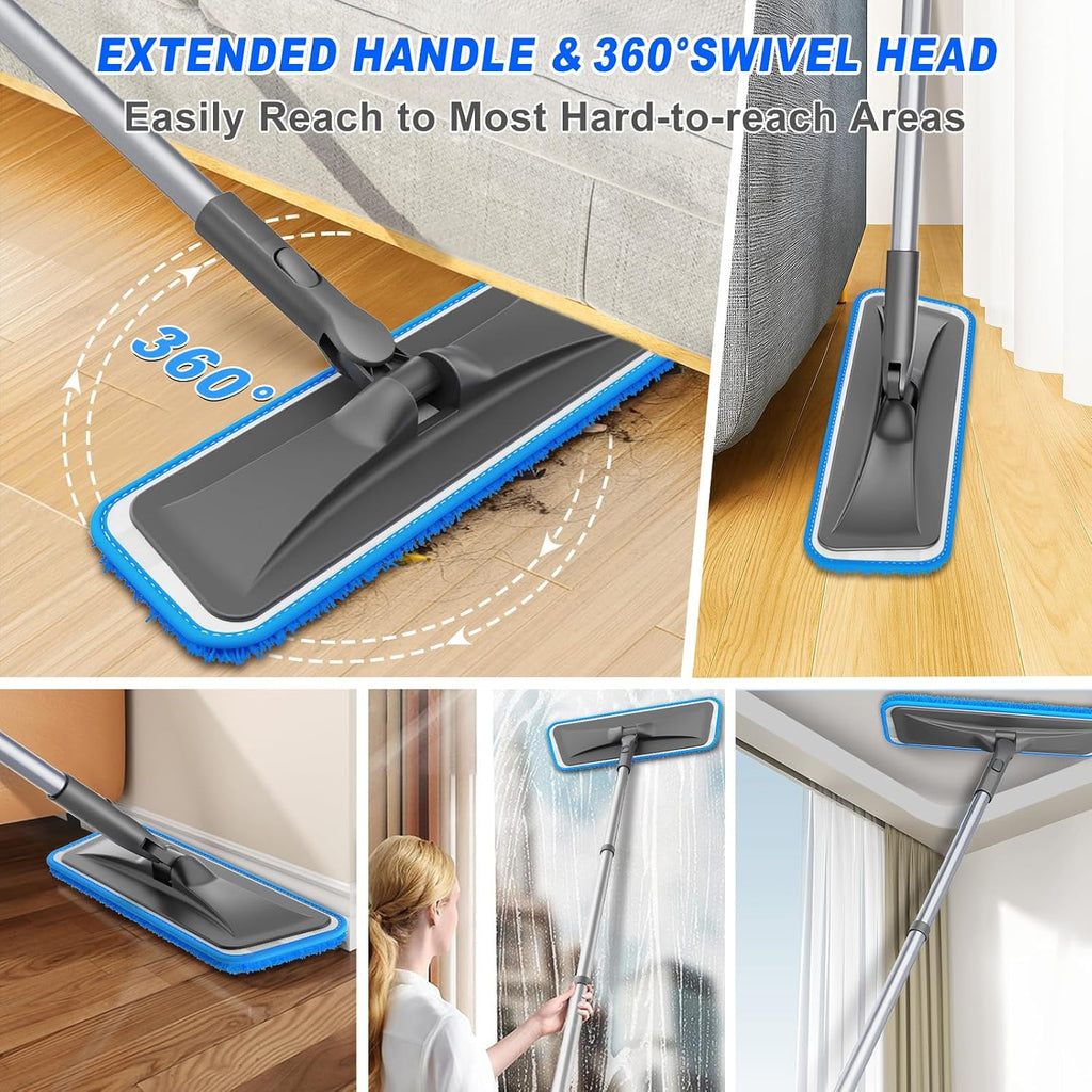 Microfiber Mops for Hardwood Floor Cleaning - BPAWA Flat Floor Mop with 4 Washable Pads for Laminate Wood Tile Vinyl