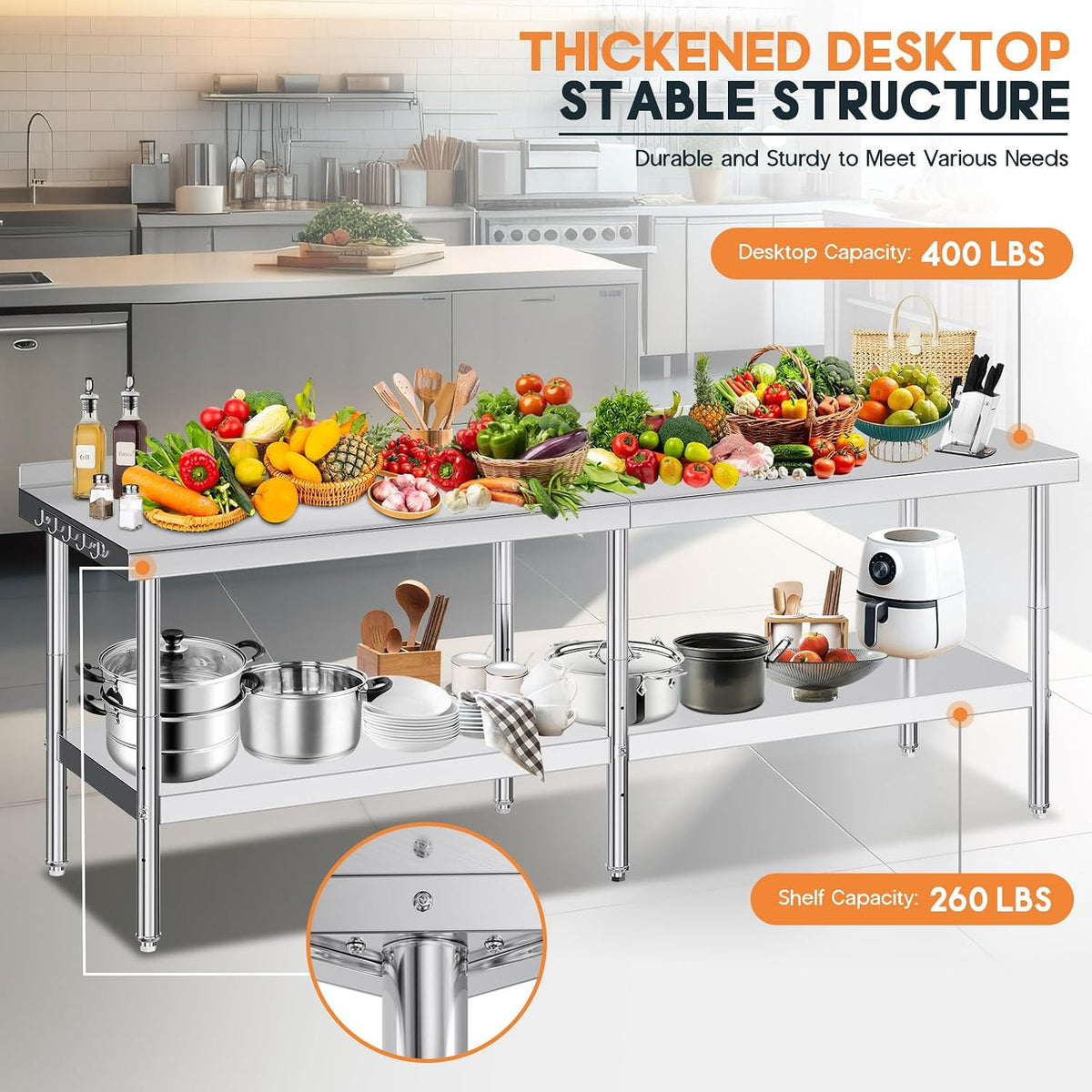 96 x 30-Inch Stainless Steel Prep Table with Backsplash