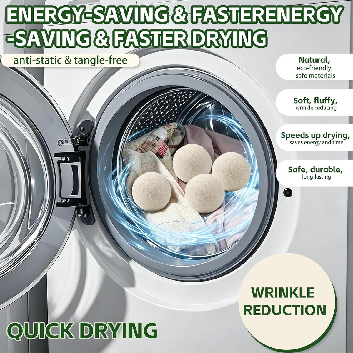 Wool Dryer Balls Laundry Balls for Dryer, Reusable Fabric Softener