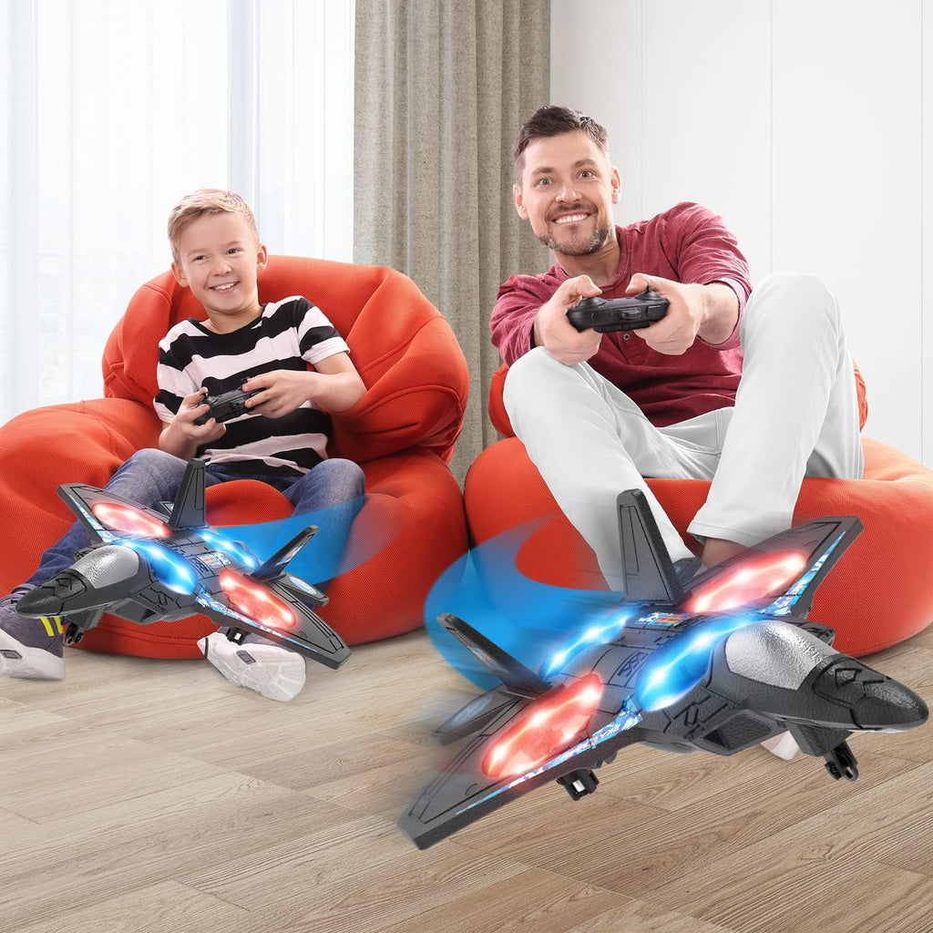 Foam RC Airplane Drone for Kids, Remote Control Helicopter, Toy Plane Fighter Jet with LED Light, Auto Hover