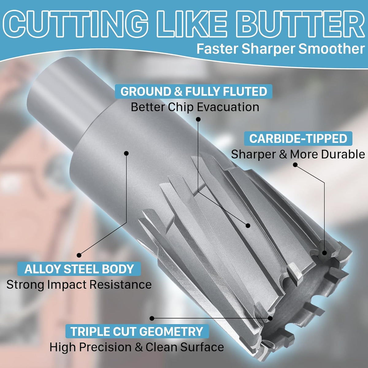 KEENTECH Carbide-Tipped Annular Cutter 7/8" Diameter x 2" Depth