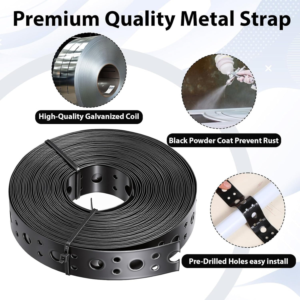 1-Inch x 33FT Metal Strap 0.6mm Thickness Steel Strapping with Hole