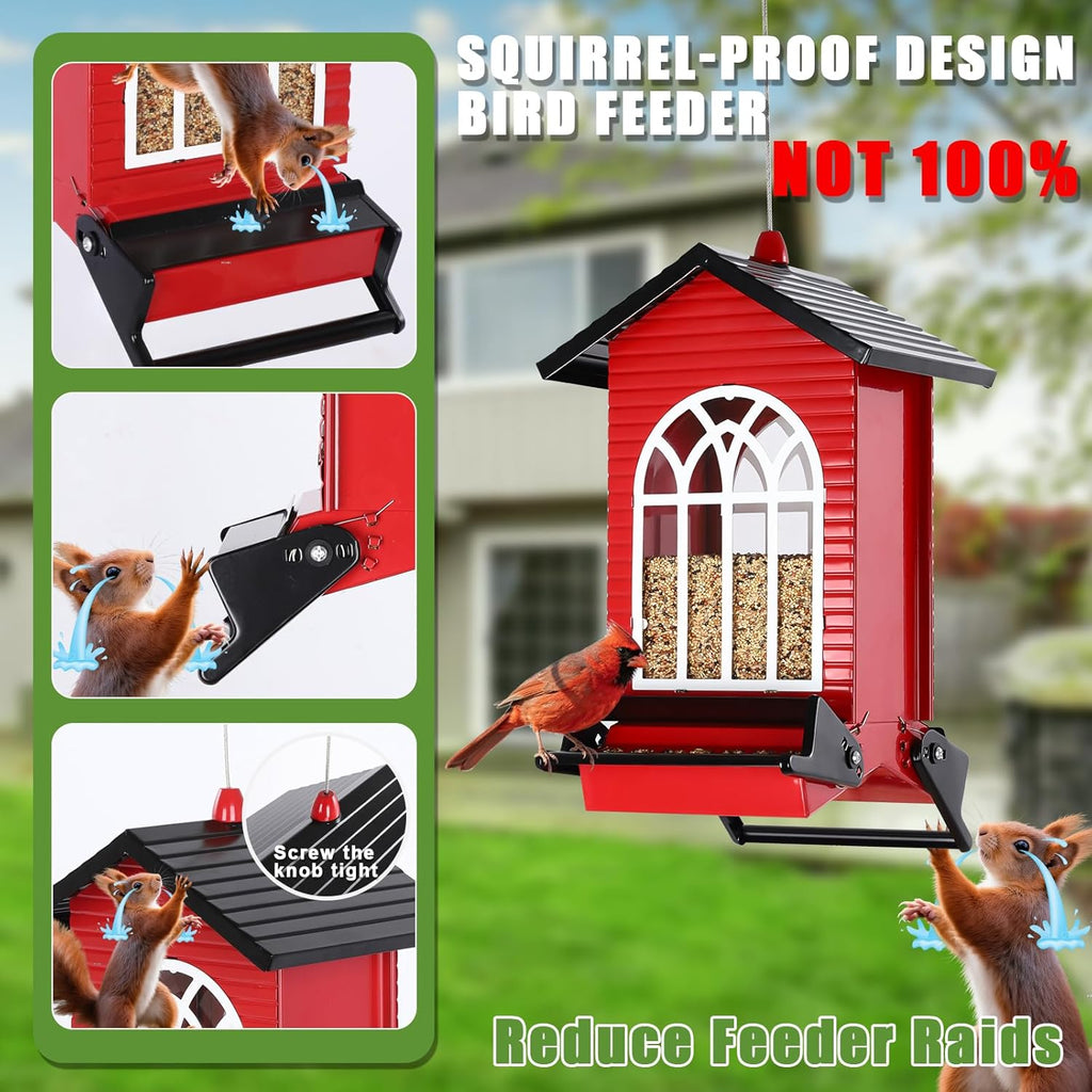 Squirrel Proof Bird Feeder for Outdoors,5LB Large Capacity,Metal Wild Bird Seed Feeder with Bilateral