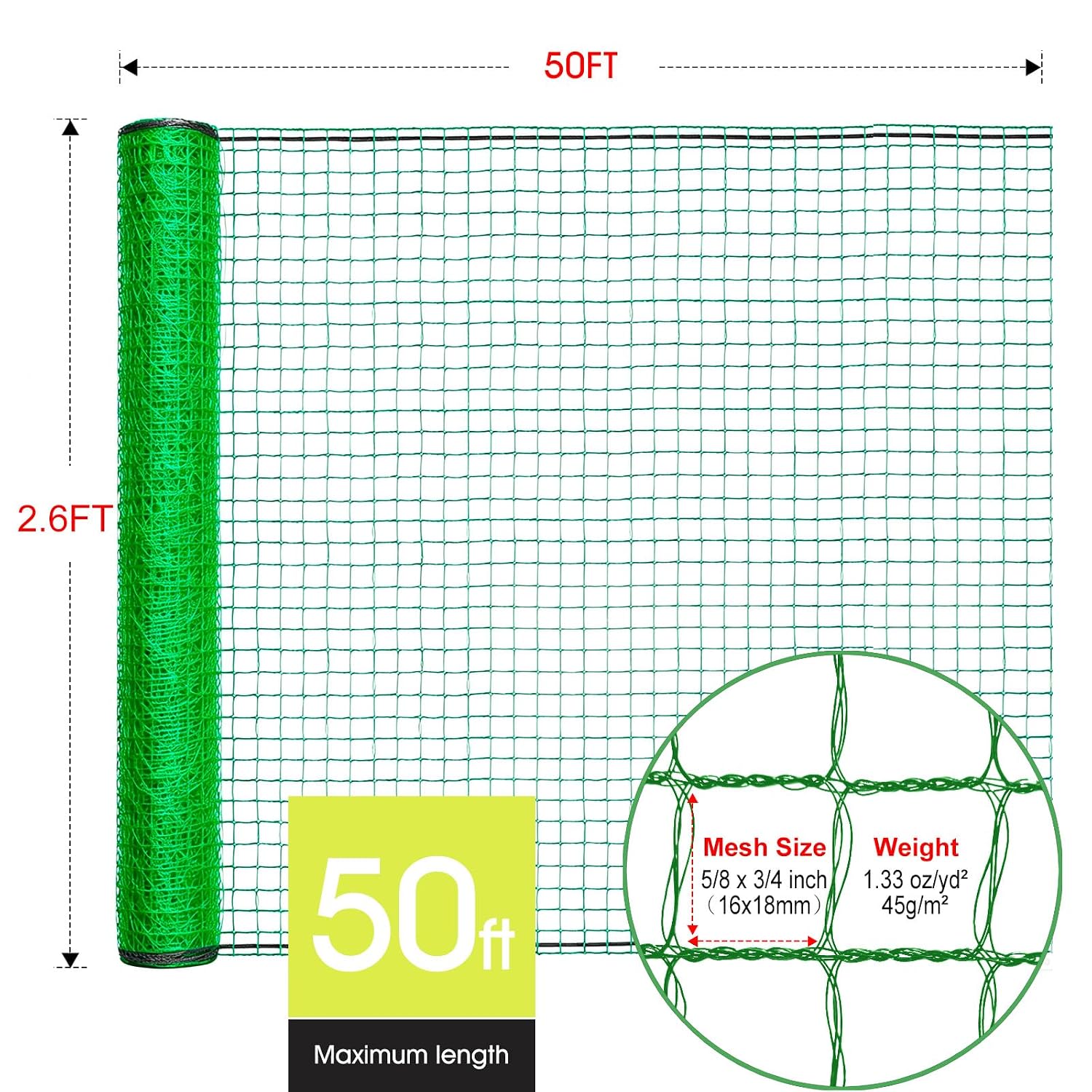 Deer Fence, Temporary Fence for Garden Outdoor Yard, 2.6 x 50 FT