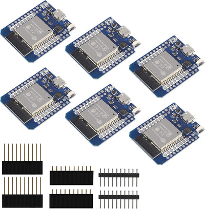 6Pcs ESP32 D1 Mini NodeMCU D1 Board MH-ET Live MiniKit for ESP32 WiFi Module Bluetooth Internet of Development Board Based ESP8266 Fully Functional with Pins for WeMos D1 DIY Kit