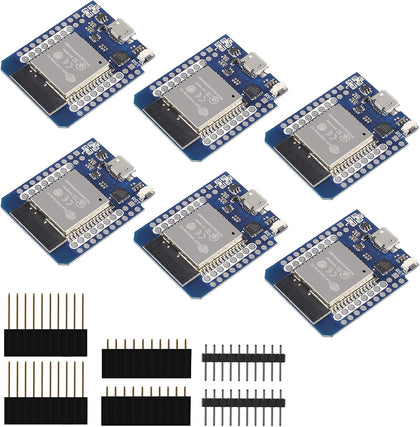 6Pcs ESP32 D1 Mini NodeMCU D1 Board MH-ET Live MiniKit for ESP32 WiFi Module Bluetooth Internet of Development Board Based ESP8266 Fully Functional with Pins for WeMos D1 DIY Kit