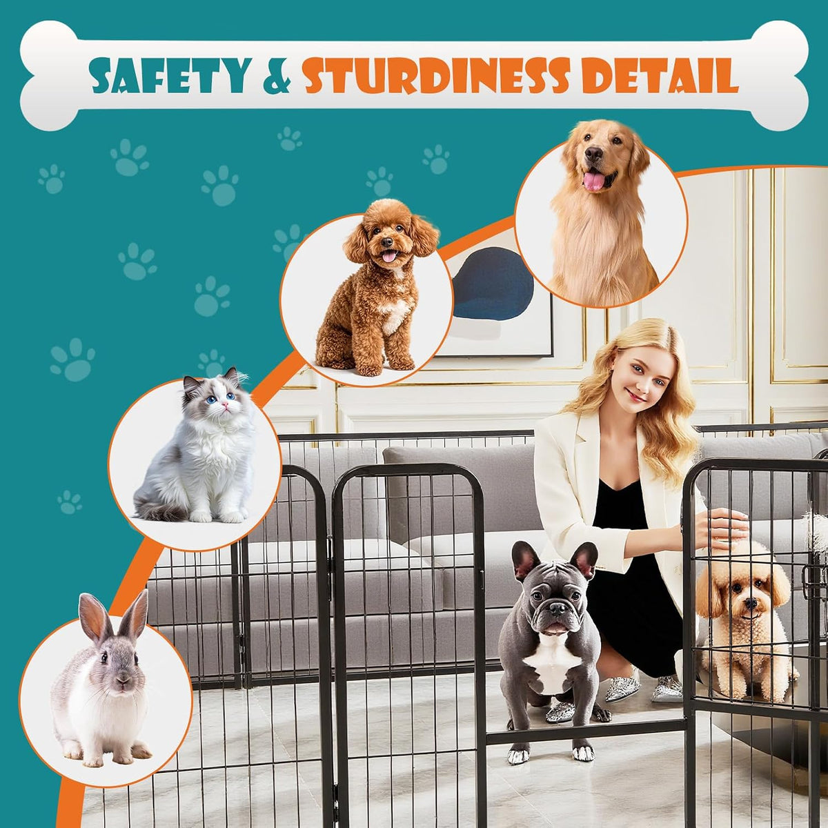 Dog Playpen Indoor 8 Panels 24 Inch, Metal Outdoor Dog Fence Pen