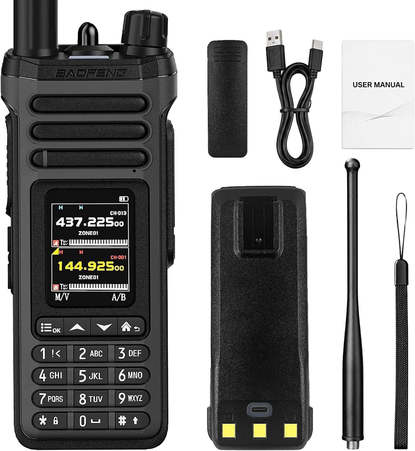 SW-9 Gray Dual Band Handheld Ham Radio, VHF UHF, NOAA Weather | Bluetooth App Programming, Air Band Receiver