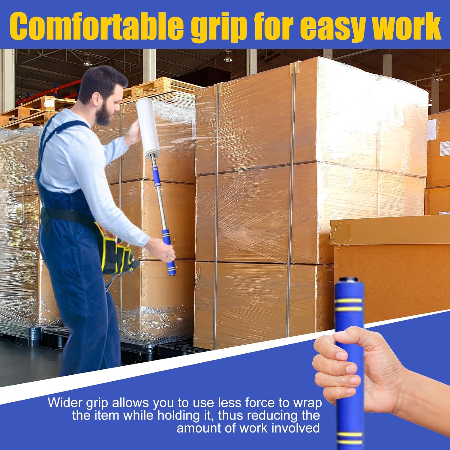 Long Handle Pallet Stretch Wrap Dispenser, Stretch Film Packing Machine, Stretch Film Dispenser Pole Holder, for Film