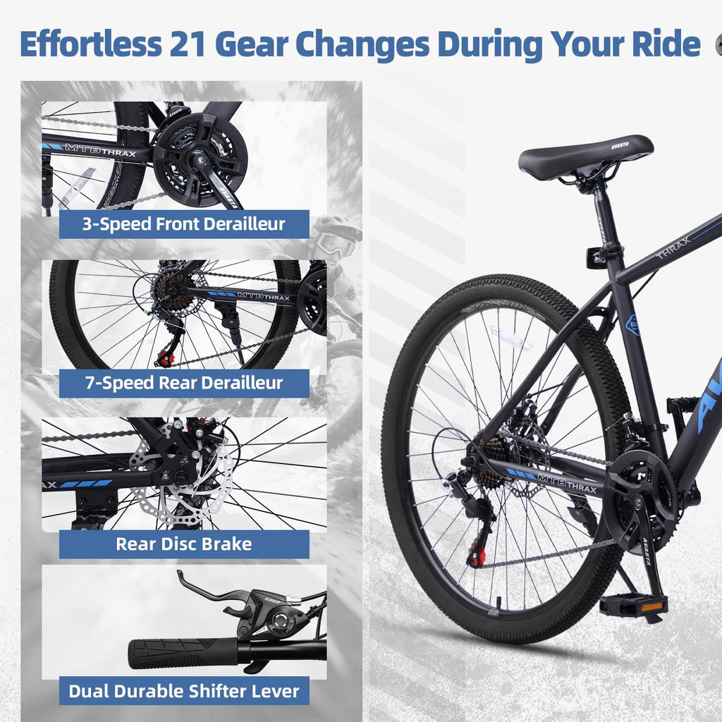 Thrax 24 26 27.5 Inch Adult Men Male and Women MTB Mountain Bike | High Tensile Steel Frame, Dual Disc Brakes, Front