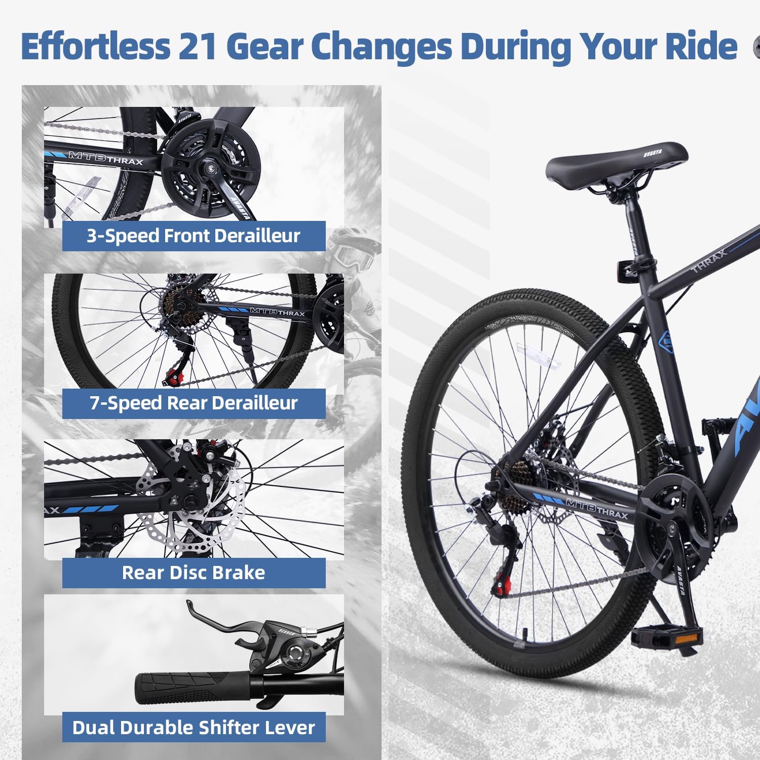 Thrax 24 26 27.5 Inch Adult Men Male and Women MTB Mountain Bike | High Tensile Steel Frame, Dual Disc Brakes, Front