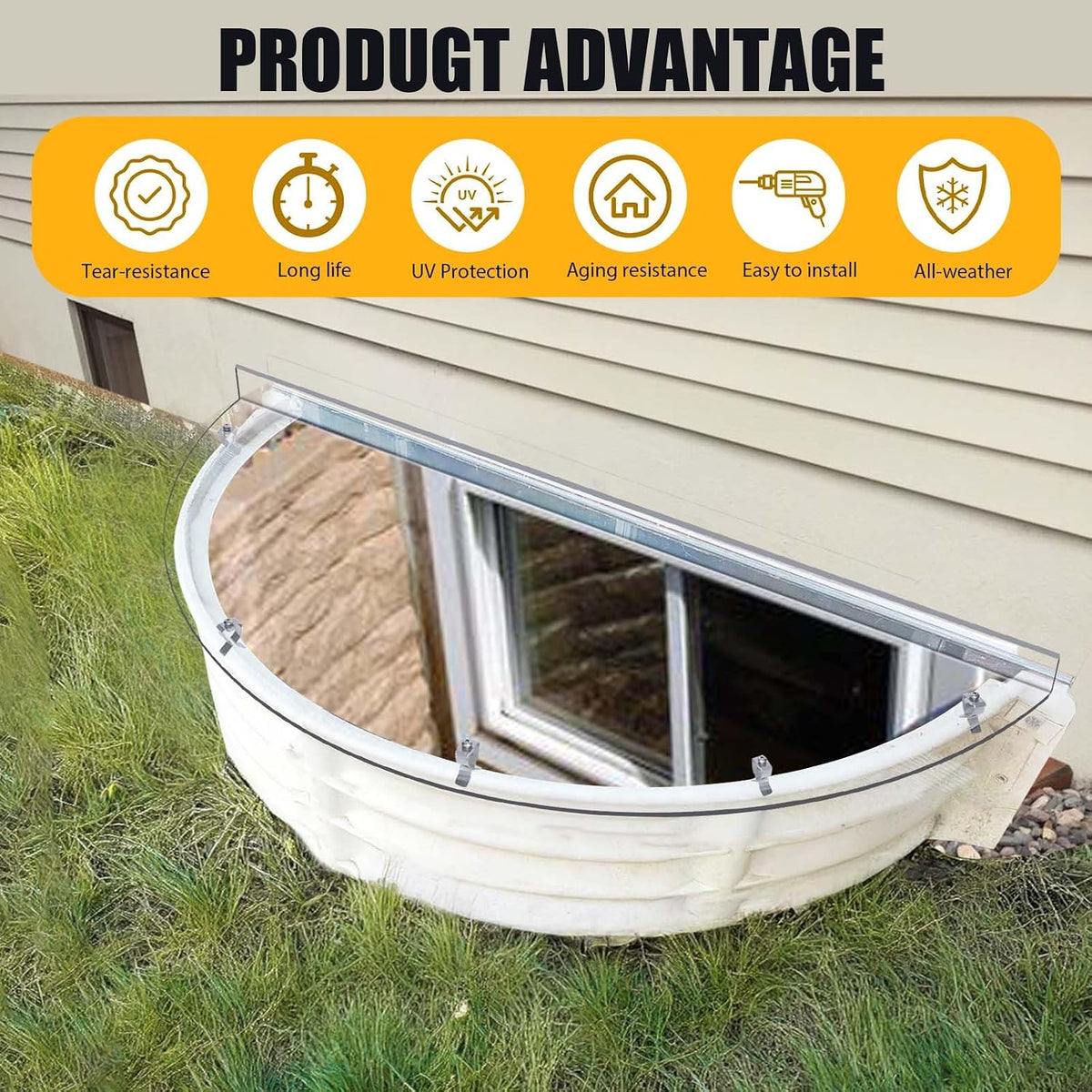 Basement Window Well Covers Outside, Heavy-Duty Egress Window Well Cover Clear, All-Weather Against Debris, UV