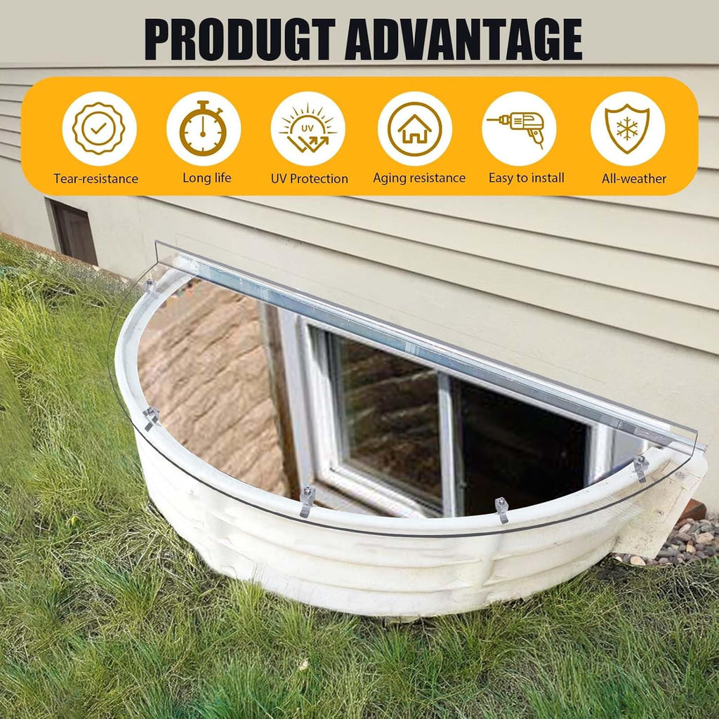 Basement Window Well Covers Outside, Heavy-Duty Egress Window Well Cover Clear, All-Weather Against Debris, UV