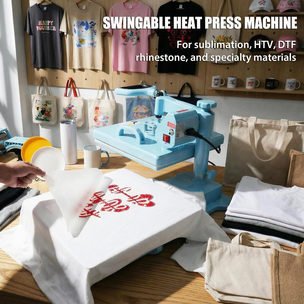 Heat Press, 15X15 Heat Press Machine with 11-30oz Tumbler/Mug/Hat Press, 360° Swing Away Digital Shirt Press, Slide
