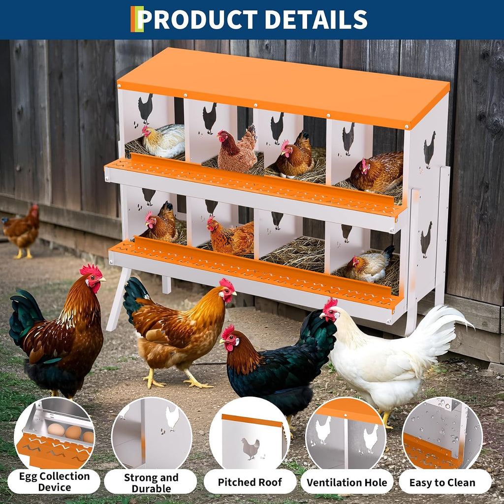 Chicken Nesting Box, 8 Compartment Nesting Boxes for Chickens, Easy to Clean and Install, Chicken Laying Boxes for