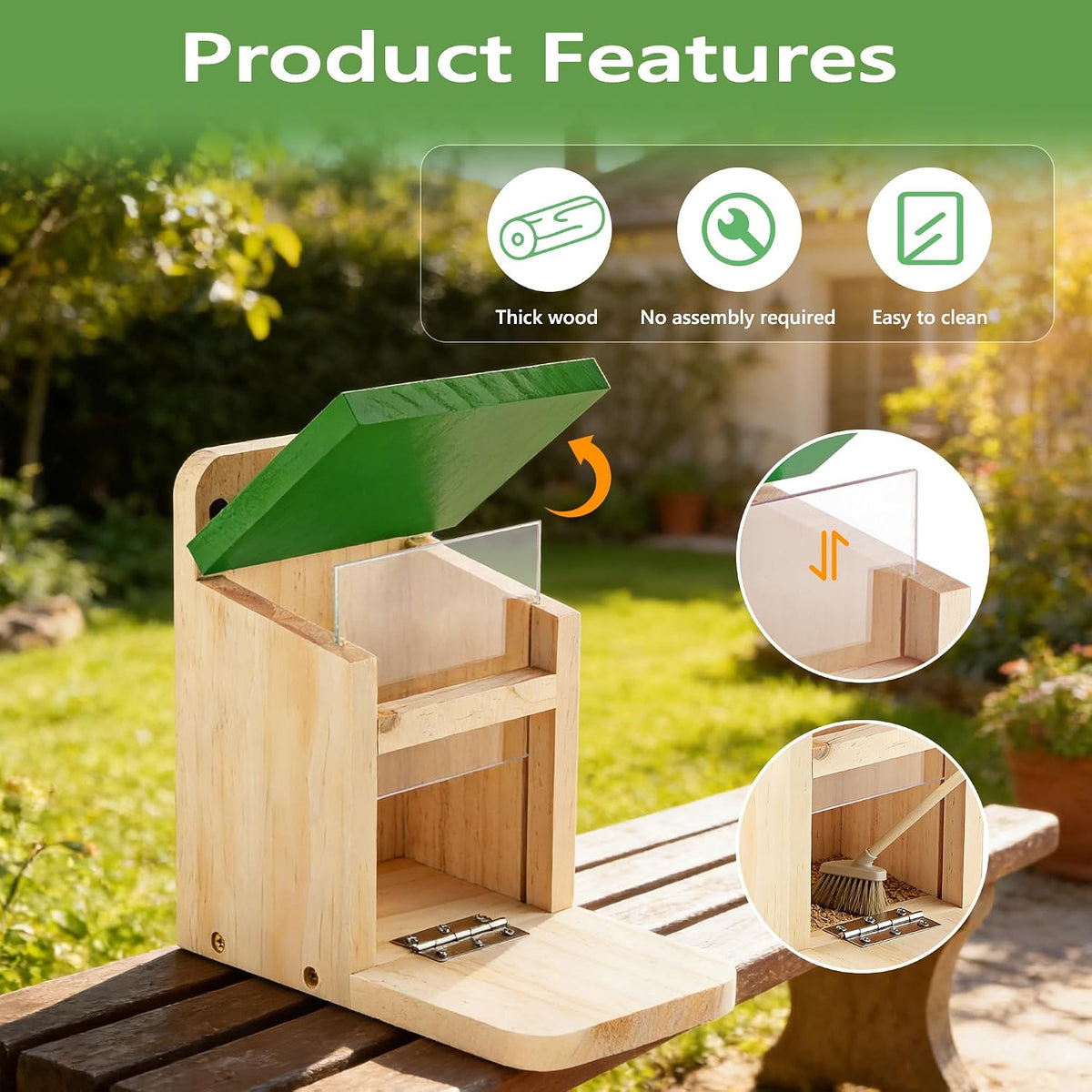 Squirrel Feeders for Outside Garden, Wooden Squirrel Feeder Box,Squirrel Feeding Stations with Green Cover, Easy to