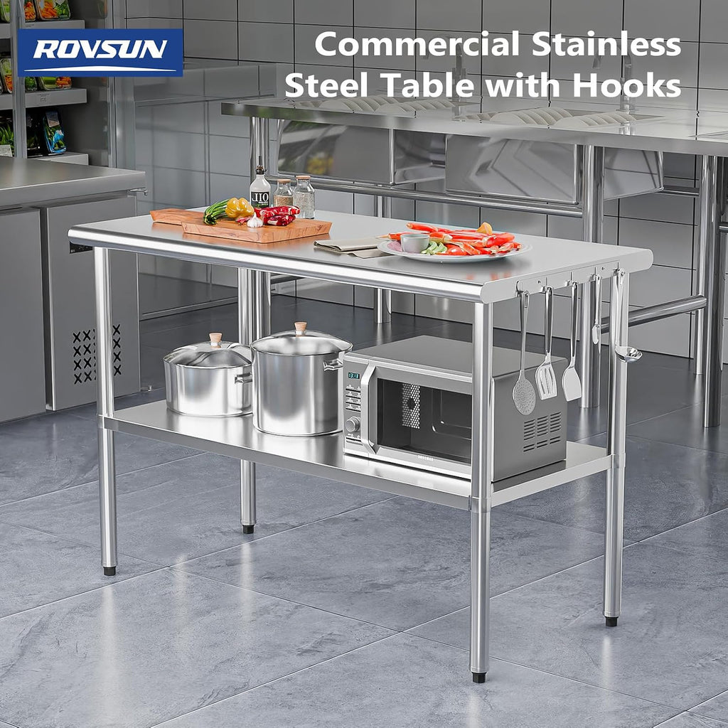 48'' x 24'' Stainless Steel Table for Prep & Work,Commercial Worktables & Workstations, NSF Heavy Duty Metal Table