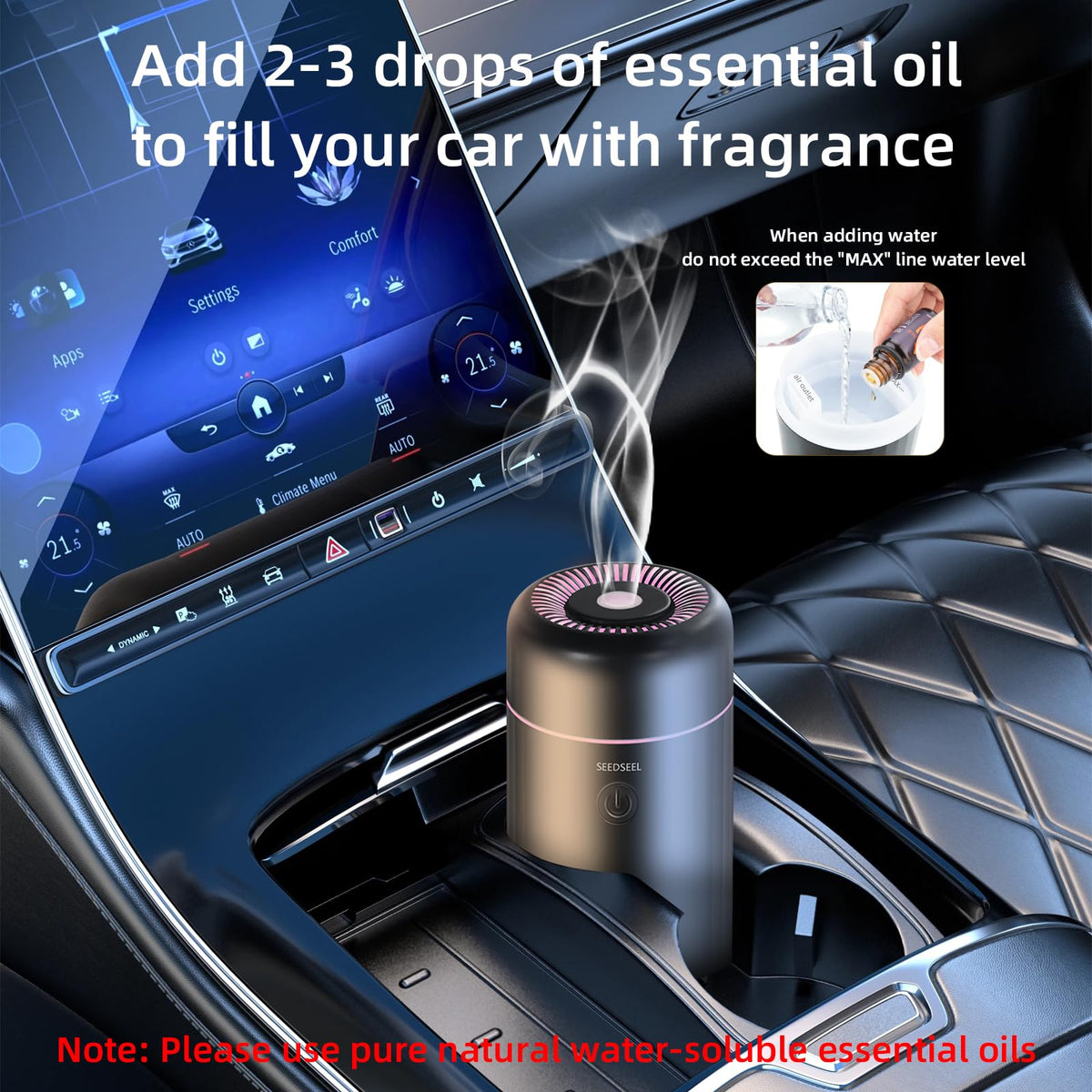 Car Aromatherapy Diffusers for Essential Oils，Mini USB Air Scent Small Humidifier with 7-LED Color Changing for Car