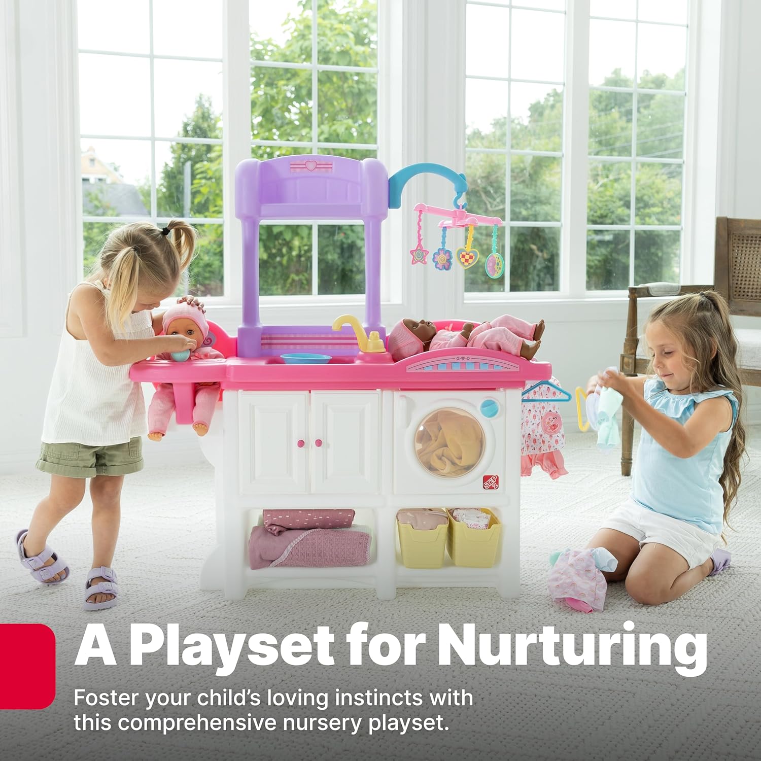 Step2 Love & Care Deluxe Baby Doll Nursery Playset for Kids, Compact Changing Station & Crib, Made of Durable